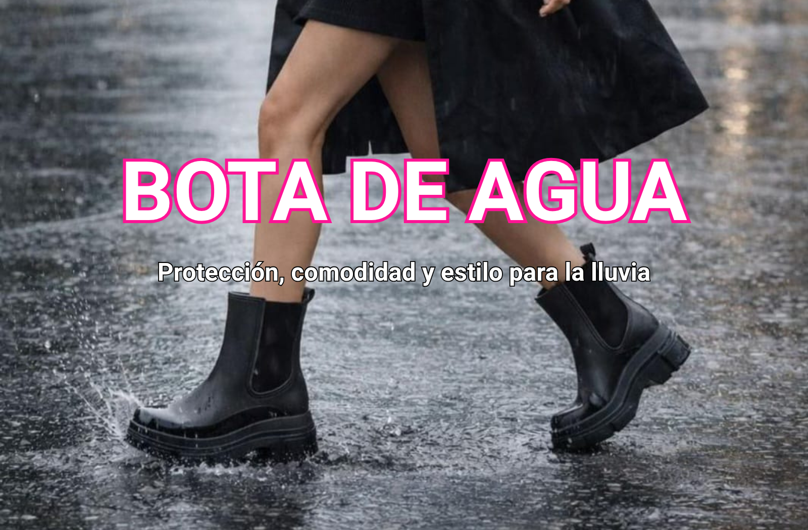 Botín de agua para mujer en color negro, ideal para días de lluvia y un look urbano