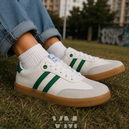 Zapatilla mujer Urban Classic White Green color blanco con detalles verdes y diseño urbano de VIME MODA®