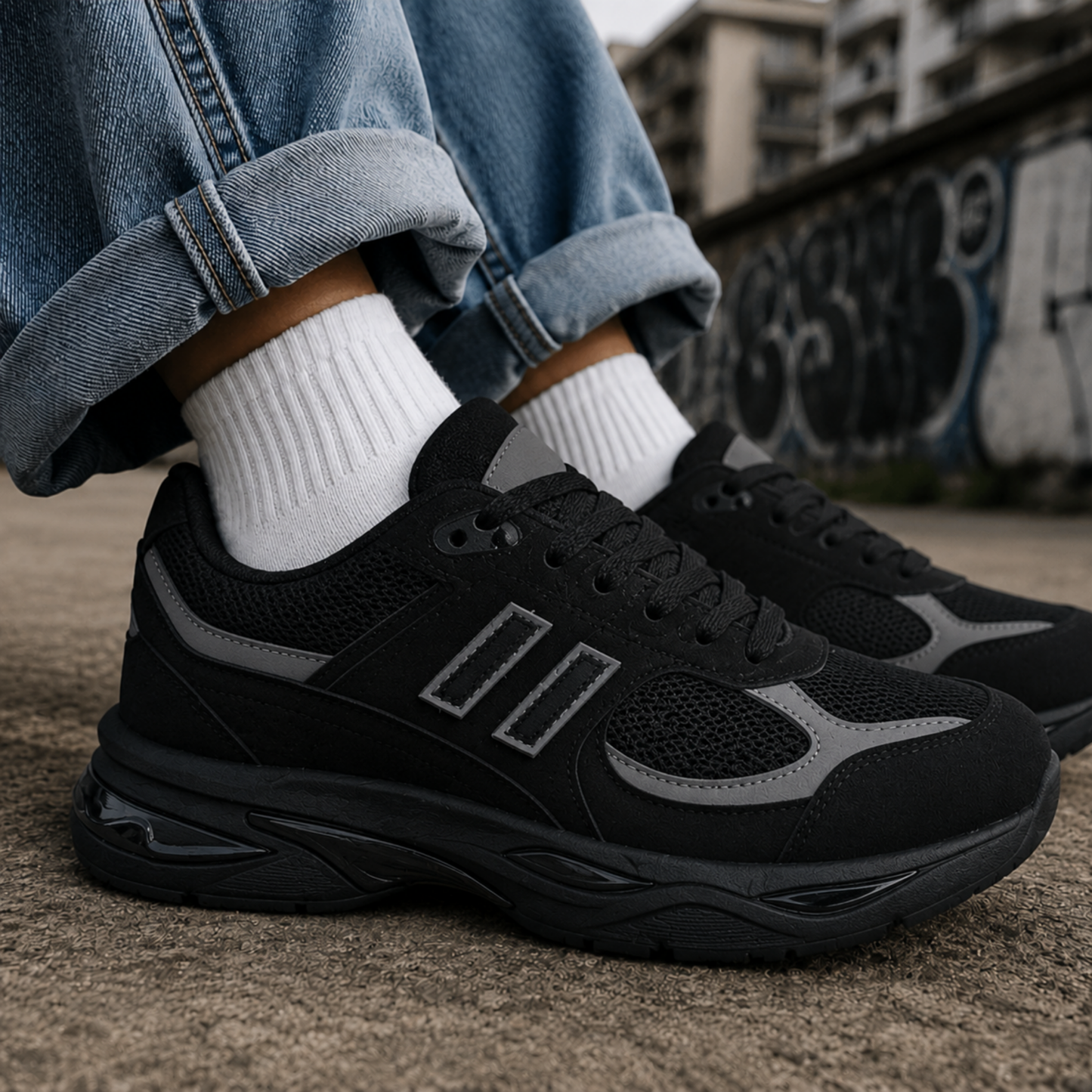 Zapatilla mujer Montreal Black color negro con diseño urbano de VIME MODA®.