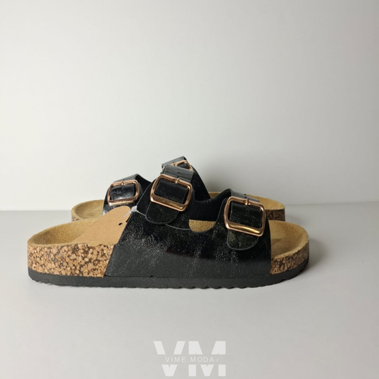 Sandalias Mujer Doble Hebilla Negras