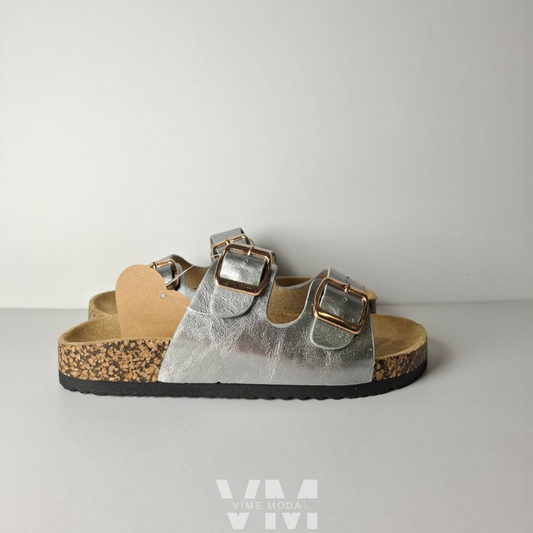 Sandalias Mujer Doble Hebilla Dorada