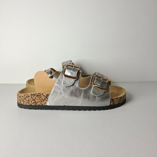 Sandalia Confort Doble Hebilla – Plateada