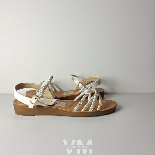 Sandalias Mujer Blancas con Brillo