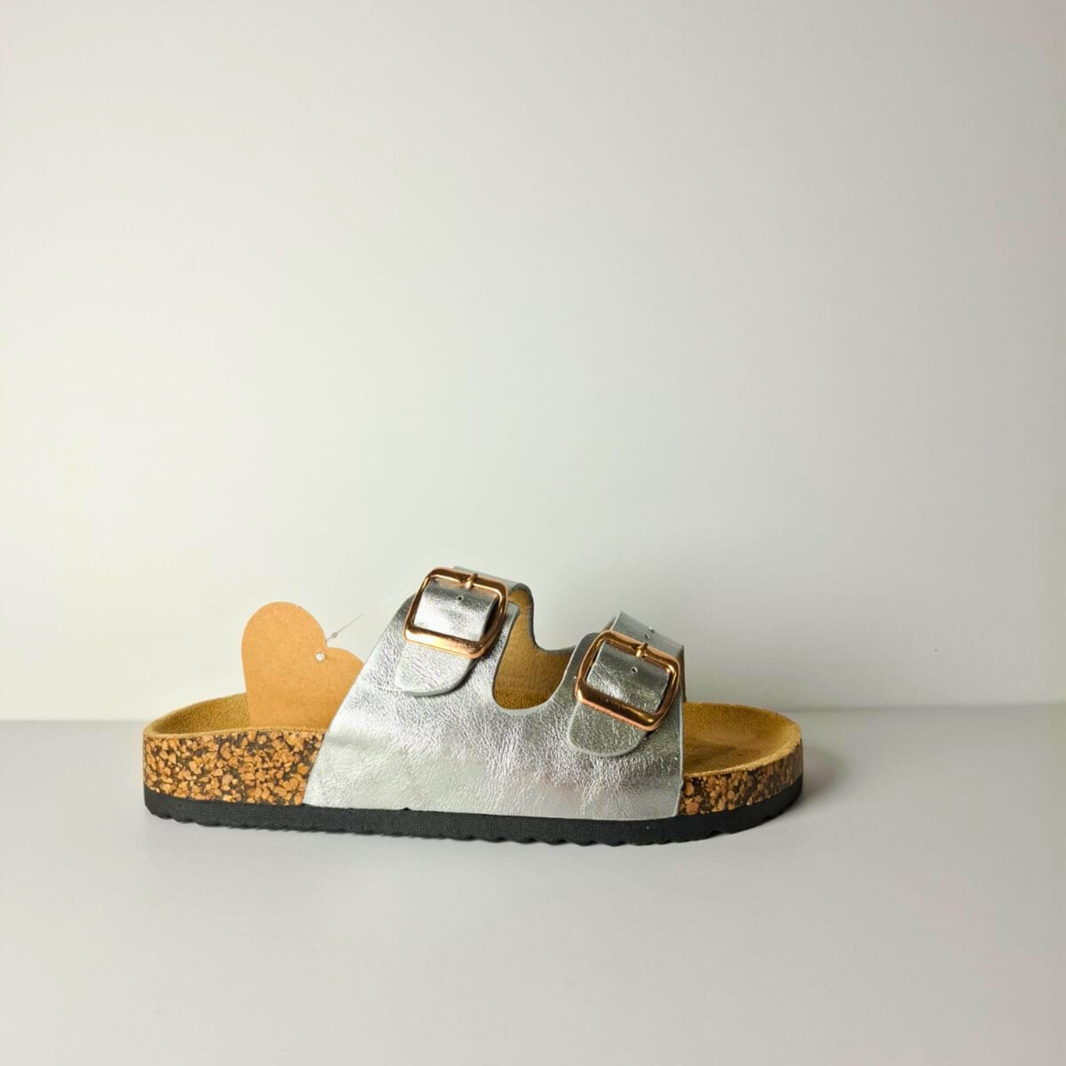 Sandalia confort plateada con doble hebilla para  mujer-Vime Moda