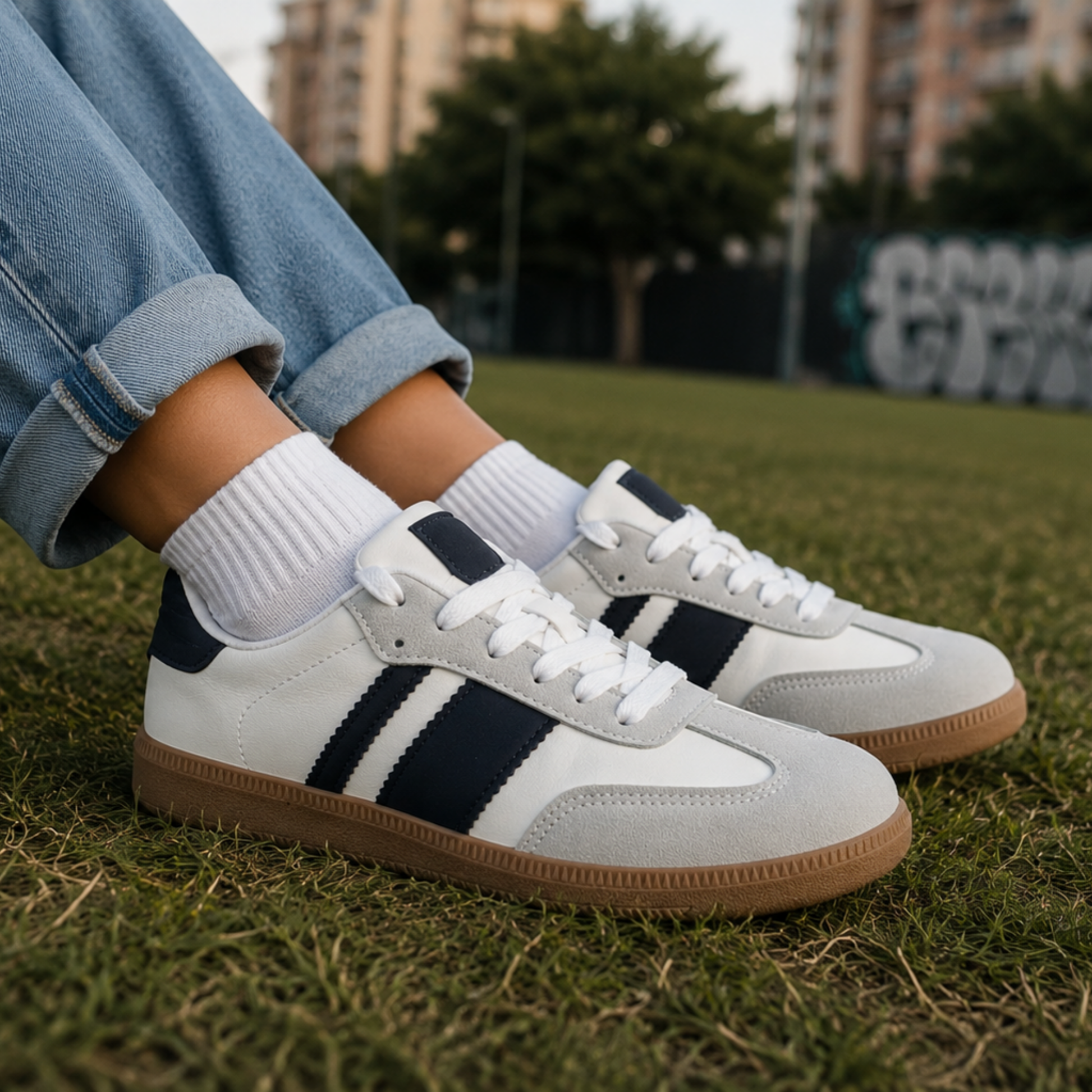 Zapatilla mujer Samba Blanca Black Urban en look urbano casual