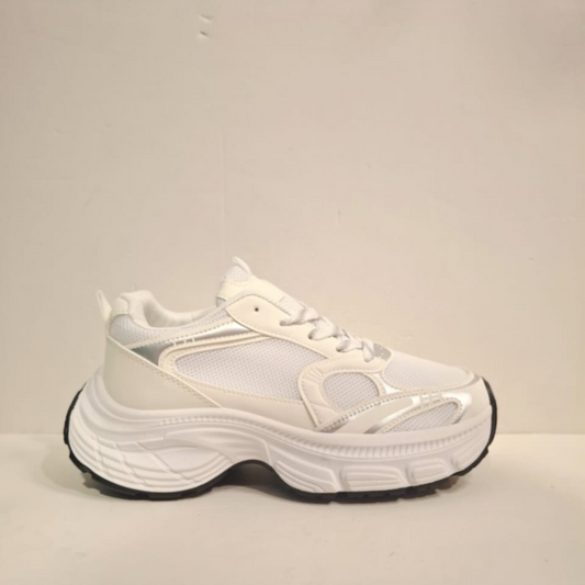 Zapatilla mujer blanca con detalle plateado diseño Chunky Vime moda Chile