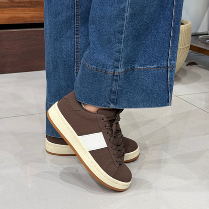 Zapatilla mujer café chocolate outfit urbano casual Vime Moda.zapatillas mujer baratas chile estilo urbano chocolate