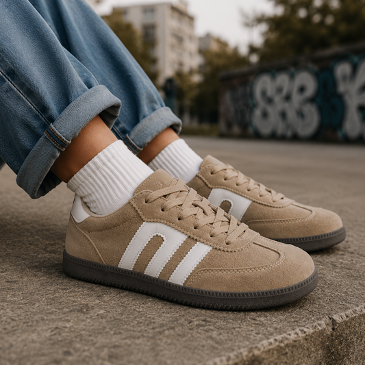 Zapatillas samba beige para mujer usadas en look urbano casual