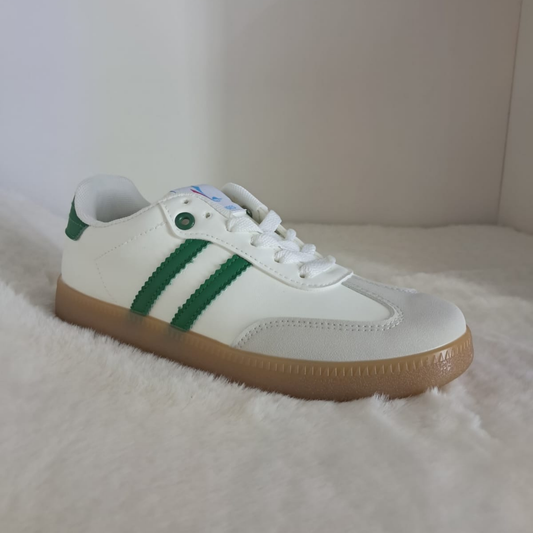 Zapatillas samba urbanas blancas con líneas verdes para mujer